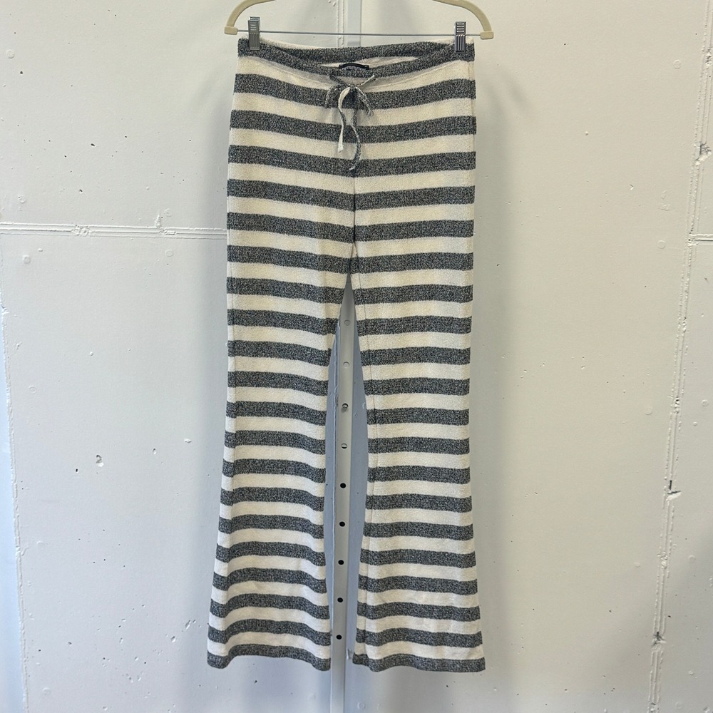 PrettyLittleThing Striped Knit Flare Pants Grey Cream US 6 Drawstring Lounge